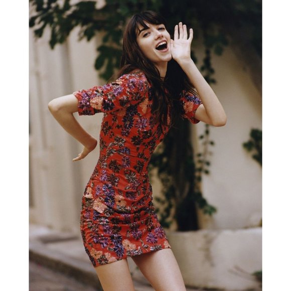 Maje Robe Brodée De Sequins Dress Coral Size 2 - Picture 2 of 11